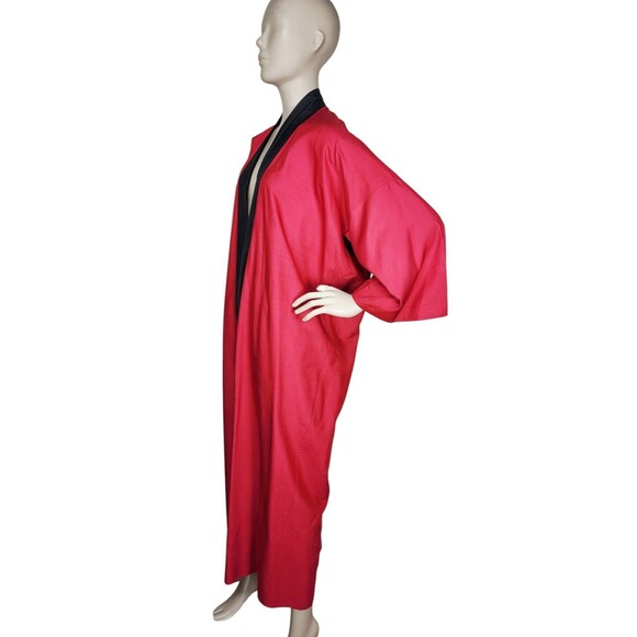 Vintage 50s Chinese 100% Silk Dragon Hand Embroidered Red Open Front Robe - Picture 6 of 9